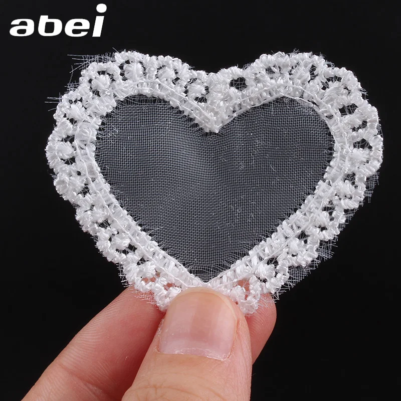 30pcs/lot Embroidered organza Heart Lace Appliques White lace fabric Wedding Dress Clothes Accessories