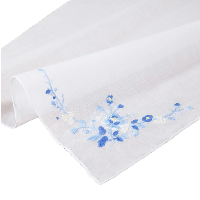 S005-B : 120 pieces Delicate 100% cotton Handmade Embroidered/ hand embroidery blue rose handkerchiefs