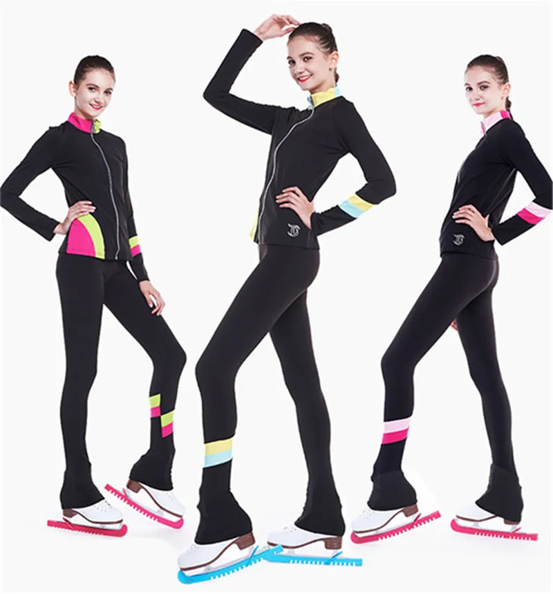 Figure Skating Suits Jacket and Pants Long Trousers for Girl Women Training Patinaje Ice Skating Warm Multi-color matching