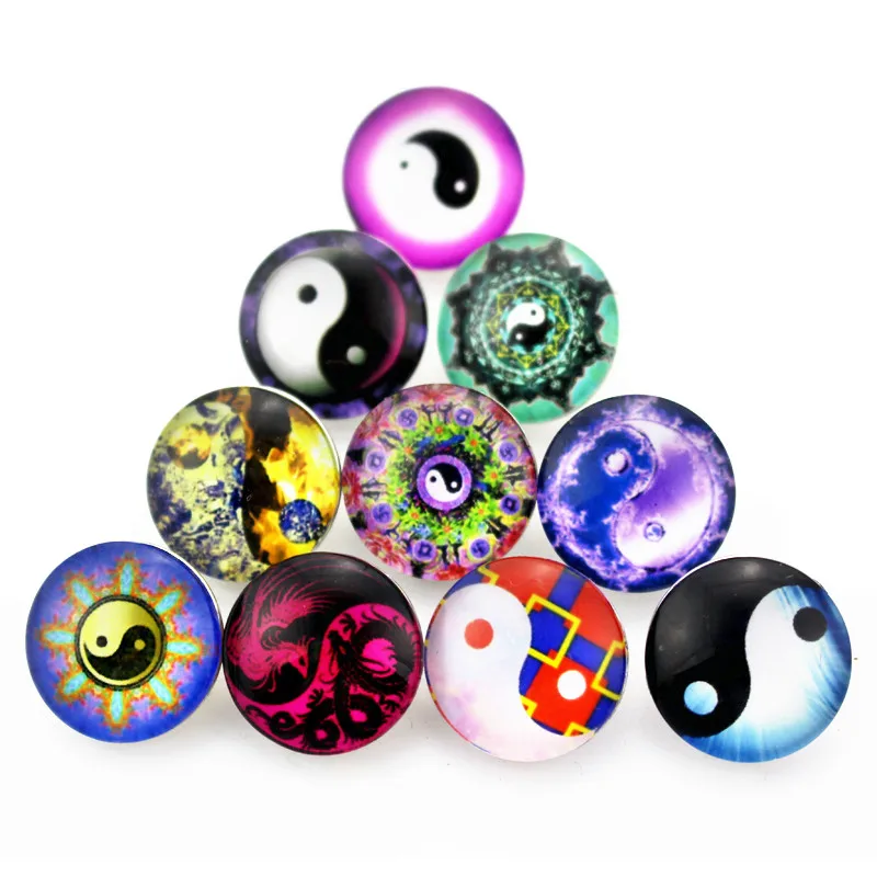 20pcs/lot New Mix Random YING YANG Snap Buttons Fit 18mm Glass Buttons Snap Jewelry Bracelets&Bangles Diy Snap Jewelry