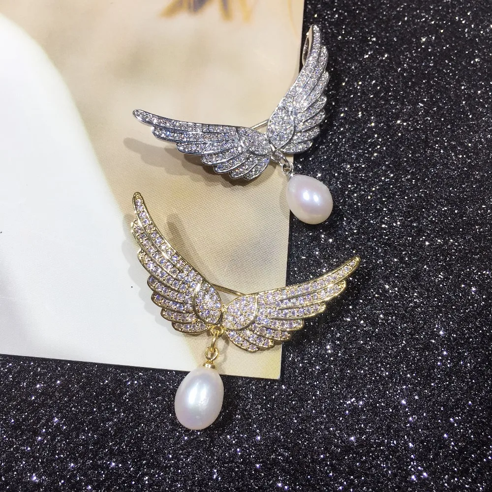 SHDIYAYUN 2019 New Big Sale Pearl Brooch For Women Noble Wing Brooches Pins Natural Freshwater Pearl Fine Jewelry High Quality