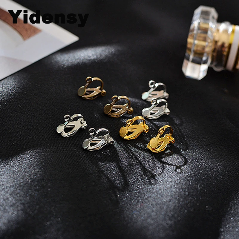 Yidensy 10pcs Clip On Earring Bases Metal Silver Gold Antique Bronze Color No Piercing Earring Findings DIY Ear Jewelry Making