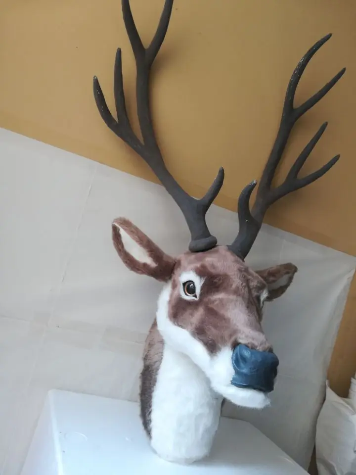 new simulation sika deer head model polyethylene&furs big gray deer head wall pandent gift about 32x25x70cm 2636