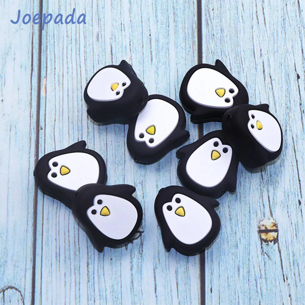 Joepada 50 Pieces Penguin Cartoon Baby Teether Making Baby Teething Pacifier Chain Accessories BPA Free Silicone Teething Beads