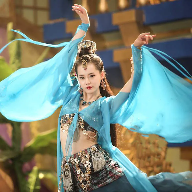 The Plum Flower Cui Nong Blue Dance Costume Exotic Style Newest TV Play Border-Town Prodigal Performance Hanfu