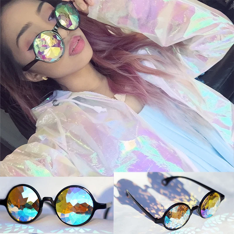 New Holographic sunglass Retro Round Uniron Sunglasses Women Designer Eyewear Kaleidoscope lens Glasses oculos de sol