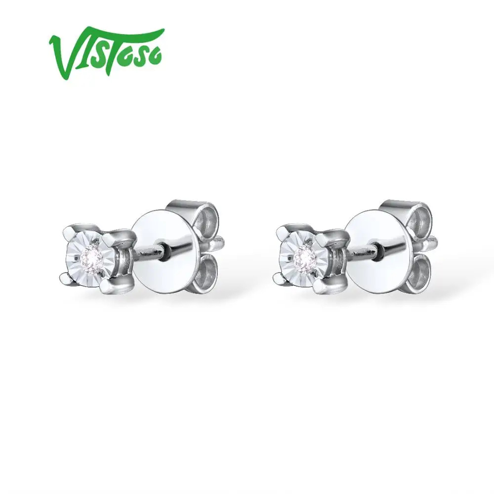 VISTOSO Pure 14K 585 White Gold Sparkling Illusion-Set Miracle Plate Diamond Earrings For Women Fashion Trendy Fine Jewelry