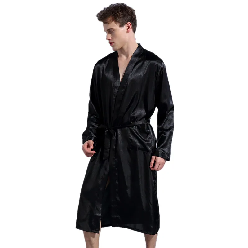 Black Long Sleeve Chinese Men Rayon Robes Gown New Male Kimono Bathrobe Sleepwear Nightwear Pajamas S M L XL XXL