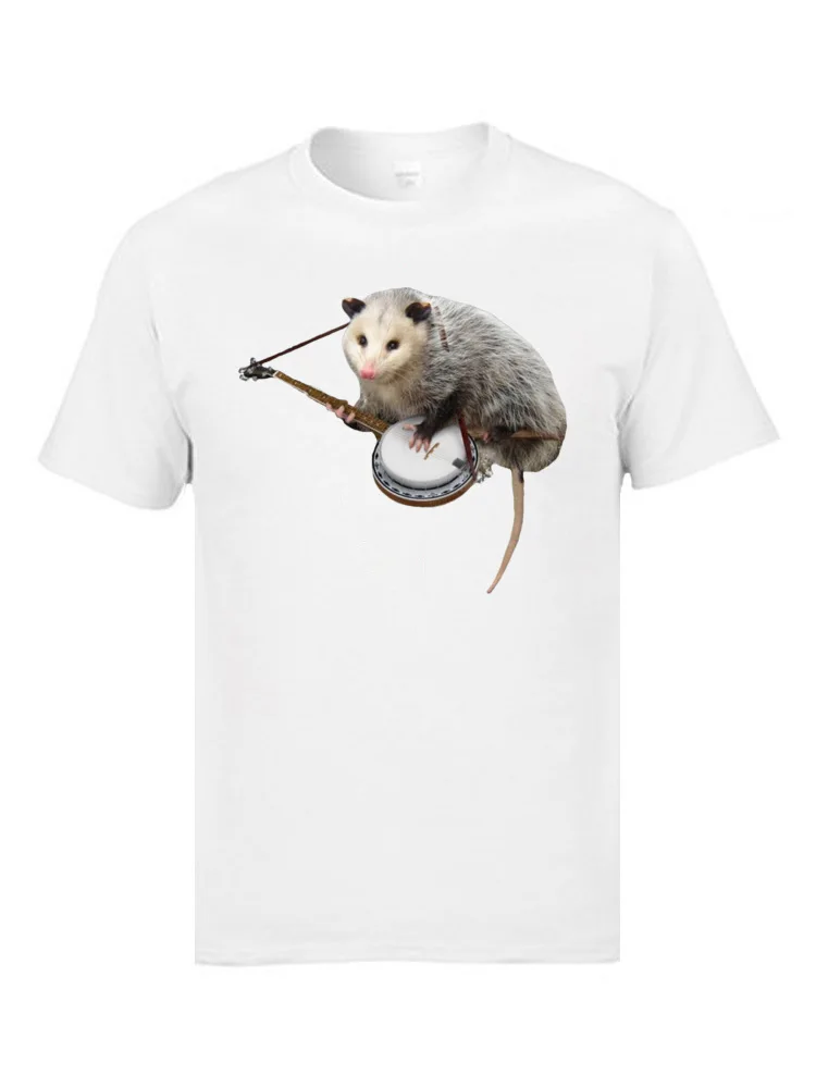 Possum Playing Banjo Animal Print T Shirt Popular Mens T Shirt Spring Autumn Tops Tees Pure Cotton Black T Shirt Round Neck