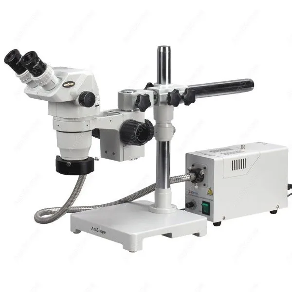 Stereo Zoom Microscope--AmScope Supplies 6.7X-90X Stereo Zoom Microscope on Boom w/ Fiber Optic Ring Light