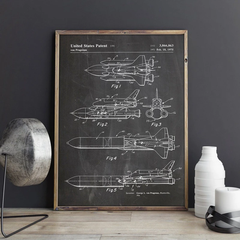 Space Shuttle Patent Blueprint Vintage Posters and Prints Outer Space Artwork Science Wall Art Canvas Painting Gift Home Decor