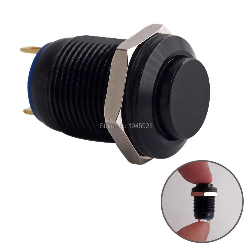 12mm High Flush Aluminium Balck Momentary Normally Open Electric Metal Switch