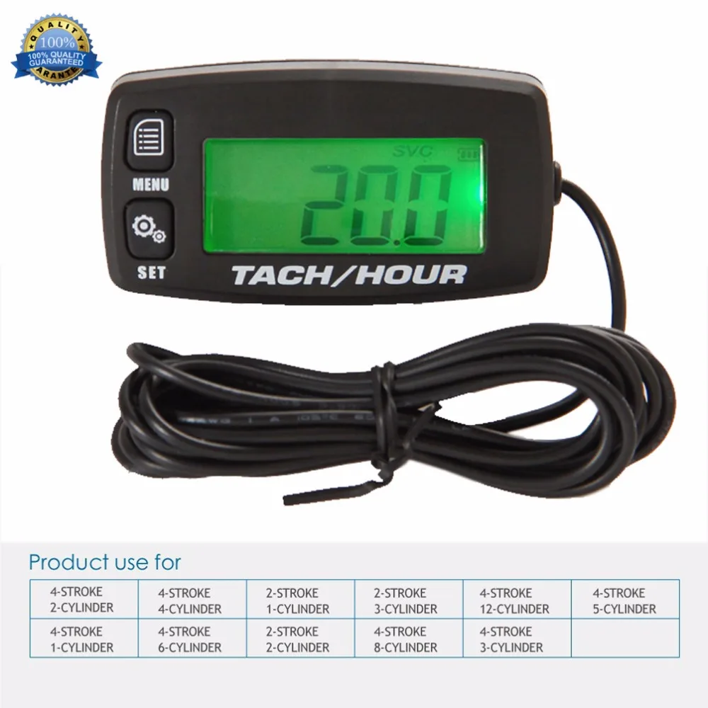 Digital Resettable Inductive Tacho Hour Meter Tachometer For Motorcycle Marine Boat ATV Snowmobile Generator Mower Glider ATV Sn