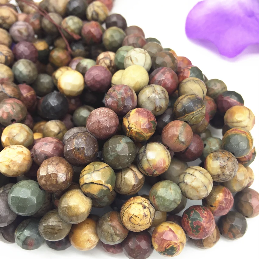 Natural stone faceted round mulitcolor Picasso 4mm 6mm 8mm 10mm 12mm 14mm loose beads diy jewelry findings 15inch B3102