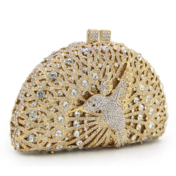 

Hollow bird diamond gold Day Clutches Luxury Women's Mini Pearls Beaded Evening Bags Crystal Clutch Bags Bridal Wedding purse