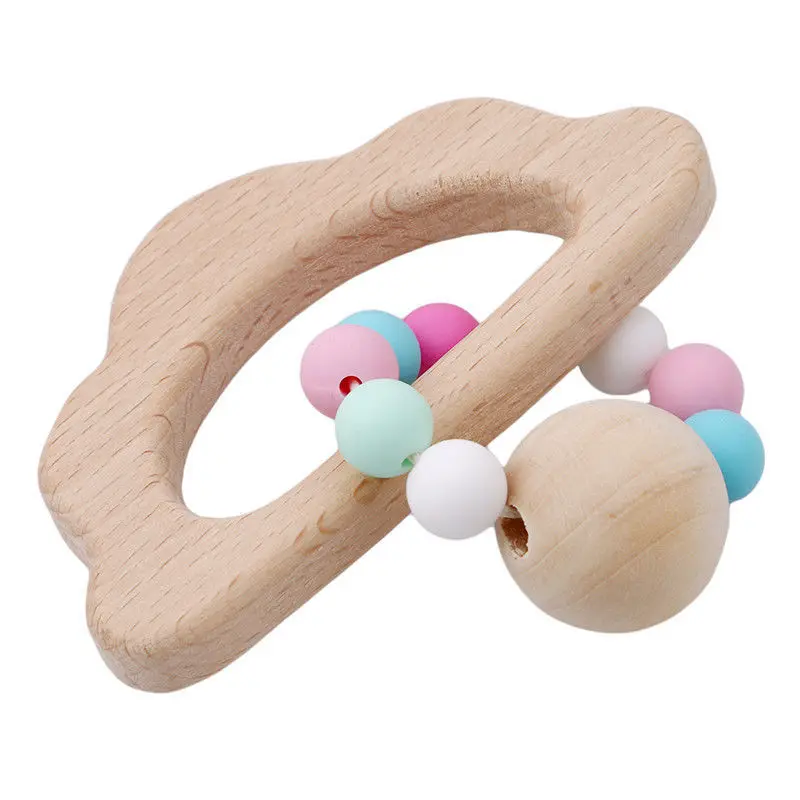 Cute Baby Nursing Bracelets Wooden Teether Crochet Chew Beads Teething Wood Rattles Toys Teether Montessori Bracelets