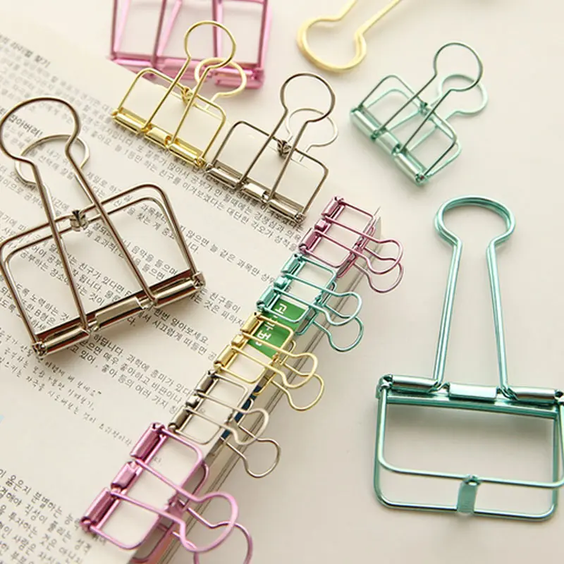 4pcs/ Lot Colorful Metal Hollowed-out Binder Clip Paper Clips Clamp Foldback Clip for Notebook Diary Office  Cute DIY Stationery