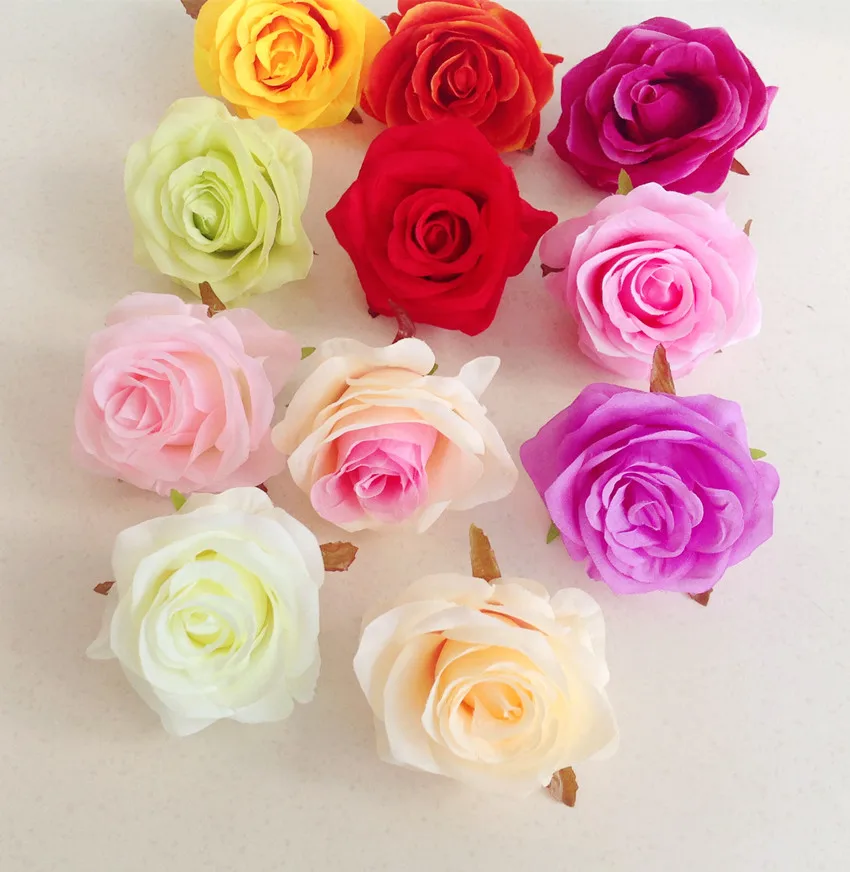 48pcs/lot Artificial Rose Flower Heads 11 Colors Plastics Flowers 8cm Chinese Roses for Wedding Party Centerpieces Floral Decor