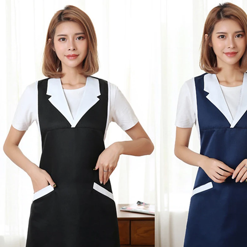 Brief Sleeveless Nail Waitress Apron For Woman Restaurant Kitchen Home Black Pink Apron Adult Work Coffee Shop Apron With Pocket