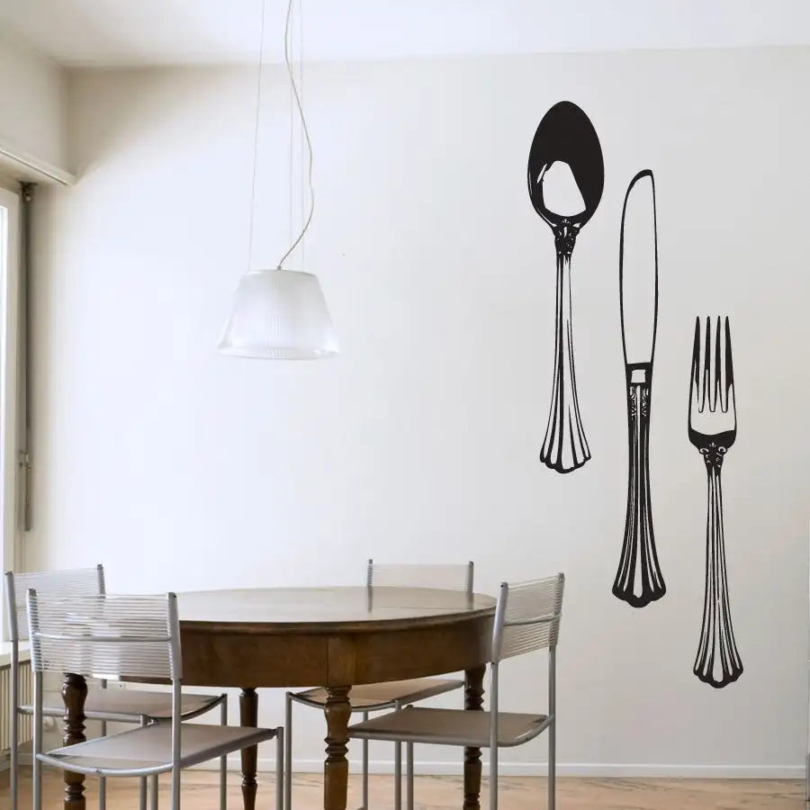 Silverware Set Vinyl Wall Decal Kitchen Restaurant Wall Sticker Spoon Knife Fork Decals Home Decoration Waterproof Mural S455