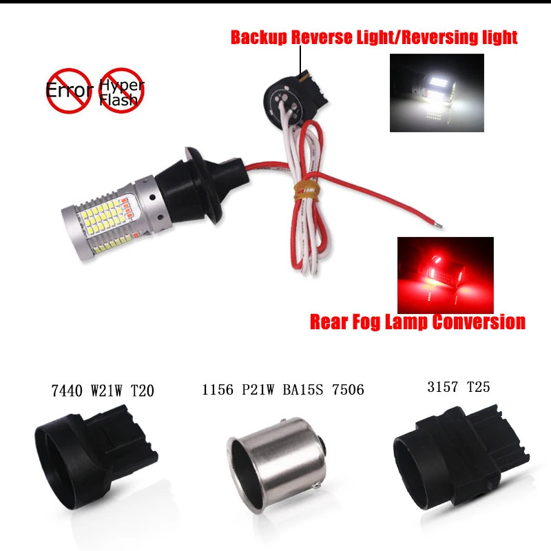 iJDM Car T20 LED White/Red Dual-Color Canbus W21W 7440 3156 1156  P21W led Bulbs For car Backup Reverse Lights & Rear Fog Lamp