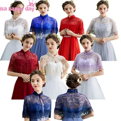 High neck Lace Wedding Cheongsam Jackets Wrap Elegant Short Bridal Wraps Shawl Summer Women Evening Bolero Bride Capes Mariage