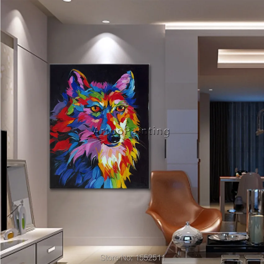 Hand Painted Animal Fox Acrylic Canvas Large Oil painting Living Room Colourful Wall Art modern abstract home decor