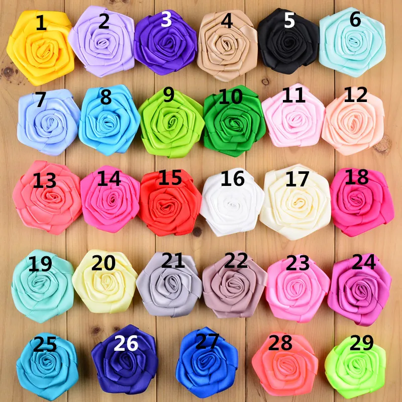 100 pcs/lot , Satin Ribbon Rose Flowers , Handmade Rolled Rosettes for DIY Hair accessories