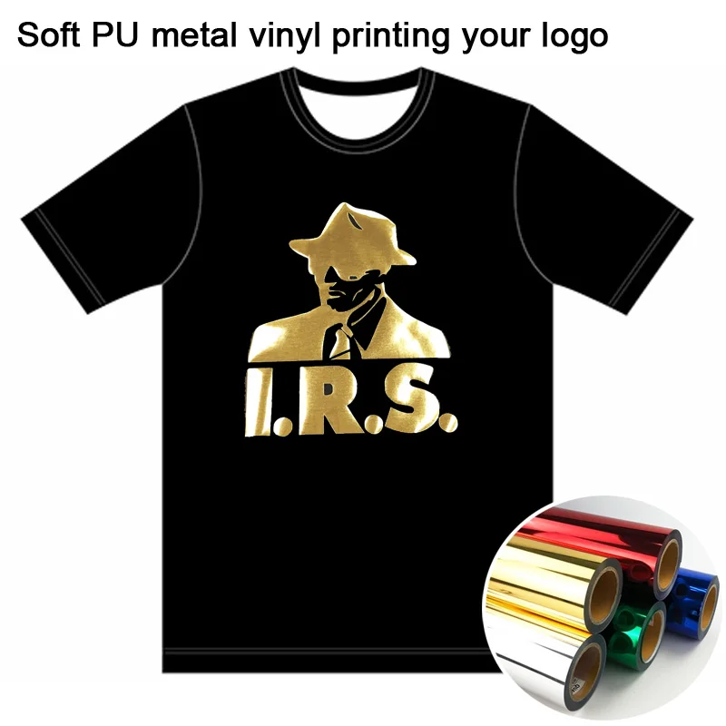 Custom Soft Golden PU LOGO Film Lables Heat Transfer T-shirt Dress Gold foil Stickers Iron-on Clothing Gold Iron vinyl Patches