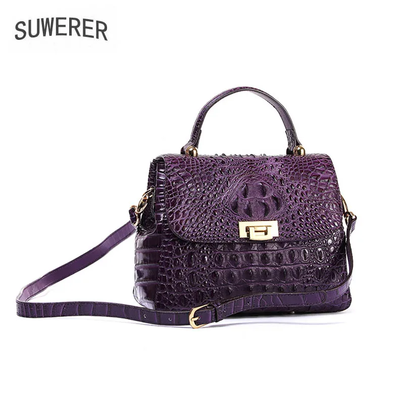 Suwerer nova bolsa feminina de couro real bolsas de couro genuíno moda padrão crocodilo bolsa feminina bolsas