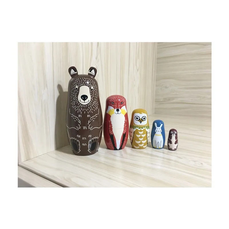 5 pcs หมีรัสเซีย Matryoshka ตุ๊กตา Handmade Basswood ตุ๊กตาชุดตุ๊กตา Matryoshka ของเล่นของเล่นตกแต่งบ้าน