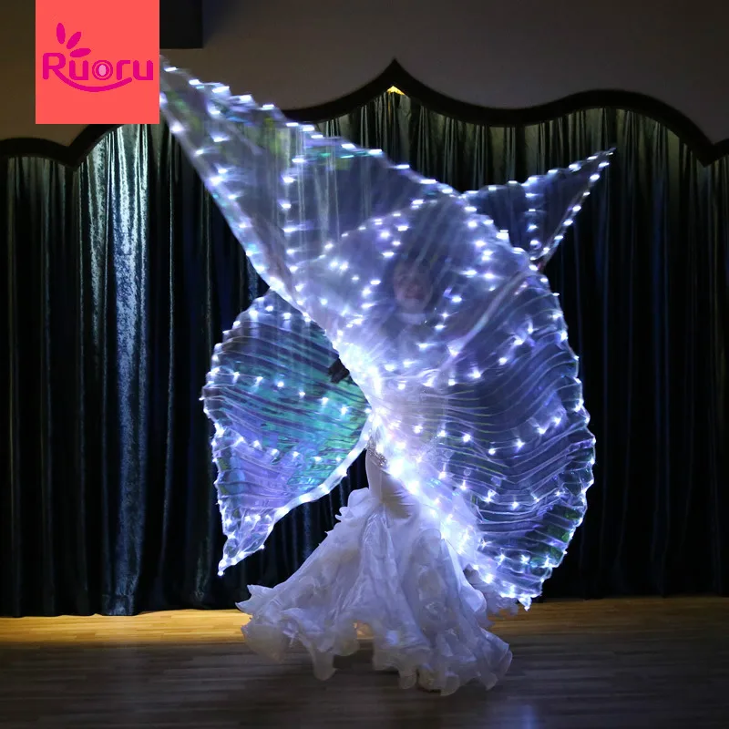 Ruoru 382 Pieces Leds Split Led Isis Wings Women Belly Dance Props 360 Degrees LED Shining Wings Girls Dance Wings with Sticks