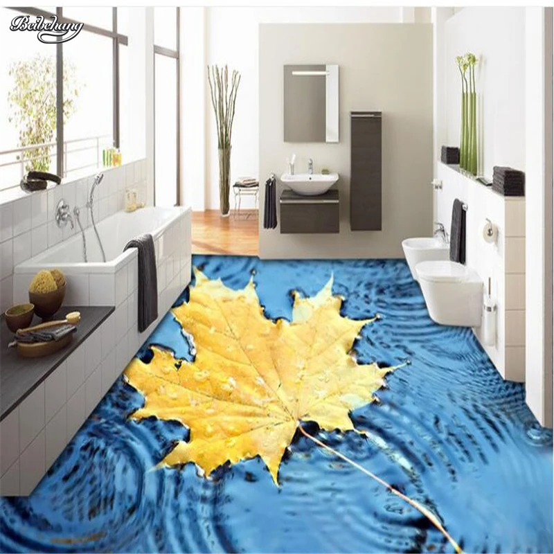 beibehang Custom large fresco beautiful autumn leaves water bathroom bathroom 3D floor thickening waterproof pvc wear film