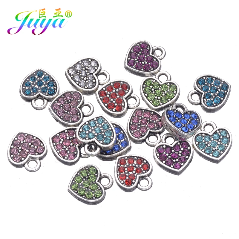 Juya 10pcs Wholesale Heart Shape Enamel Pendant France Italy Netherland USA Flag Charms For DIY Birthstone Jewelry Making