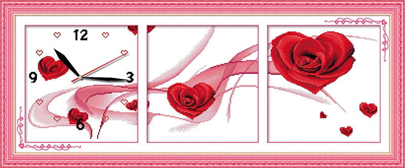 Roses cross stitch kit 14ct 11ct count print canvas wall clock stitching embroidery DIY handmade needlework