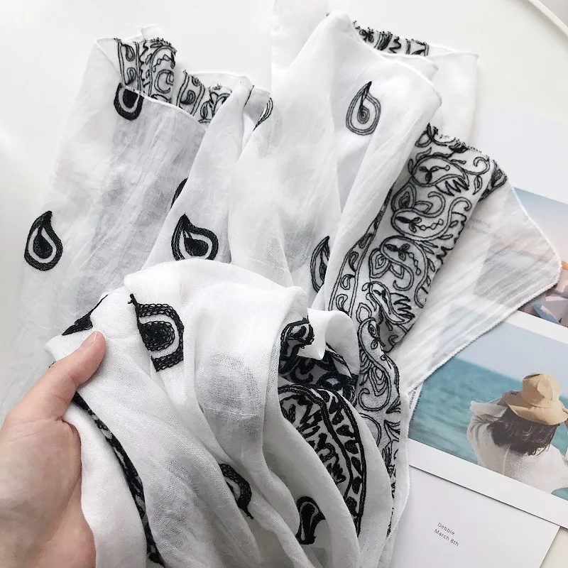 2023 Plain Embroider Cashew Floral Scarf Women Fashion Long Viscose Scarves Lady Stitch Shawls and Wraps Muslim Hijab Foulards