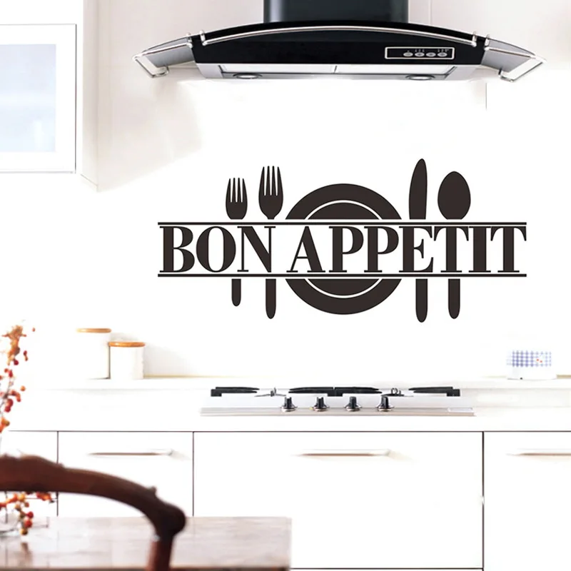 Classic BON APPETIT Kitchen Wall Sticker For Kitchen Stove Refrigerator Decoration Art Decals Removable Stickers Mural Wallpaper