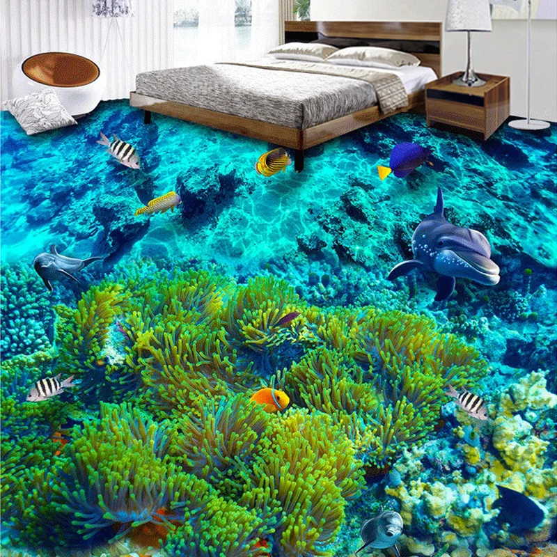 Custom Flooring 3D Ocean Sea Star Fish Wall Painting Bathroom PVC Self-adhesive Underwater World Tropical Fish WallpaperS Floor