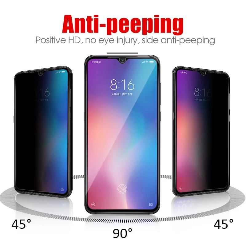 Sichtschutz für Xiaomi Redmi Note 7 8 8t 9 10 lite 10s 11s 11 pro max 9s nti Spion Blendung Peeping 9h gehärtetes Glas