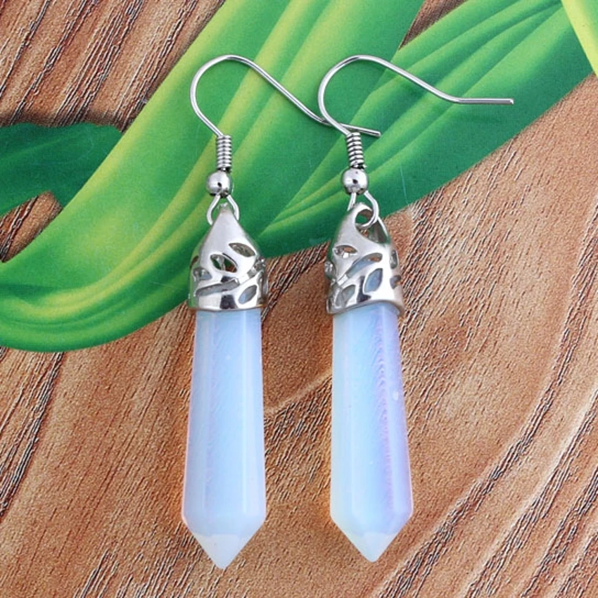 Natural Healing Crystal Rose Pink Quartz Stone Earring Lapis Lazuli Amethyst Hexagon Column Dangle Hook Earrings For Women Girls