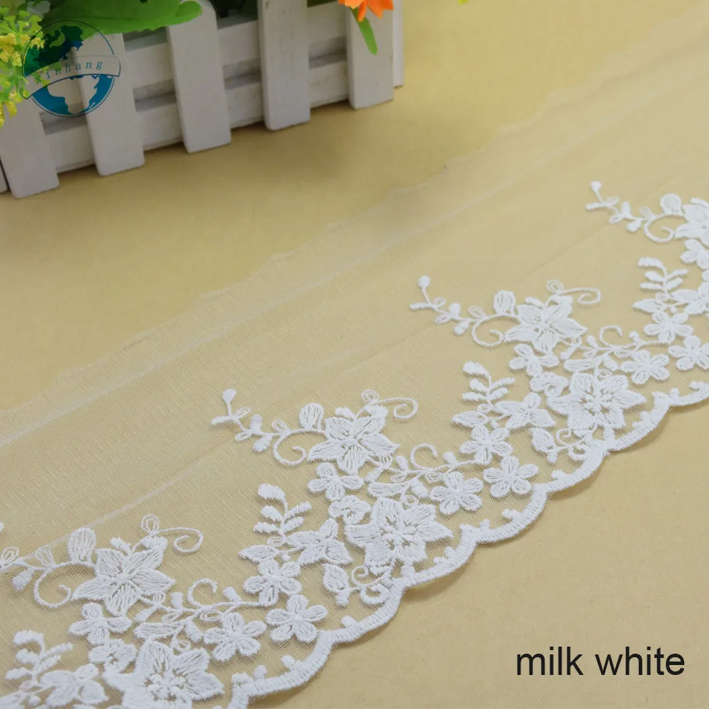 14.5cm White Cotton Embroidery Sewing Ribbon Lace Fabric Womens dresses Trim Knitwear diy Wedding Dress Garment Accessories#3006