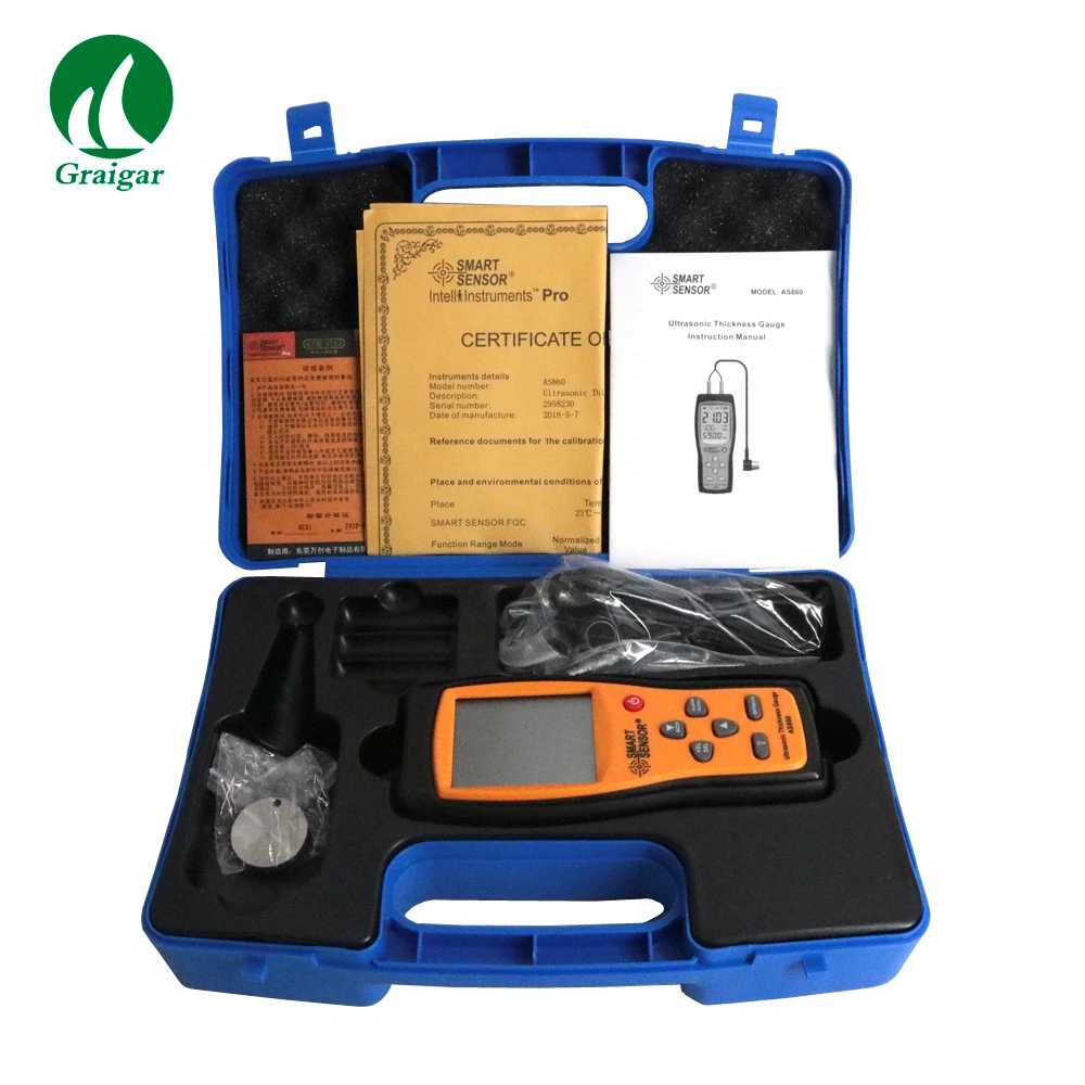 Smart Sensor AS860 Digital Ultrasonic Thickness Gauge High Accuracy Measuring Range 1.0 To 300mm Aluminium Plate Steel