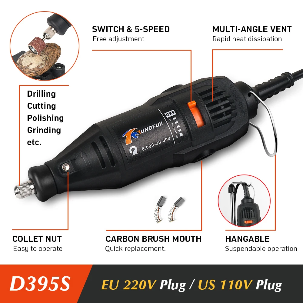 Tungfull Mini Drill 130W Drilling Machine 30000rpm Variable Speed Rotary Tools  Electric Engraver For Dremel 4000 3000