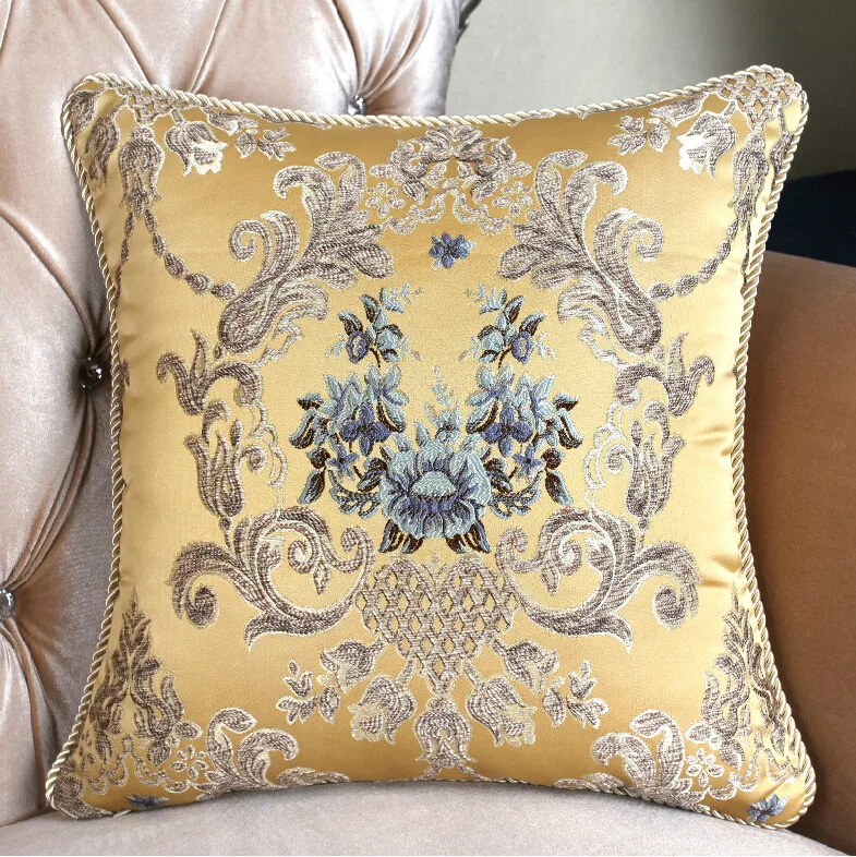 European Style Luxury Embroidery Jacquard Pillow Case Color Home Decorative Sofa Chair Throw Pillow Cover