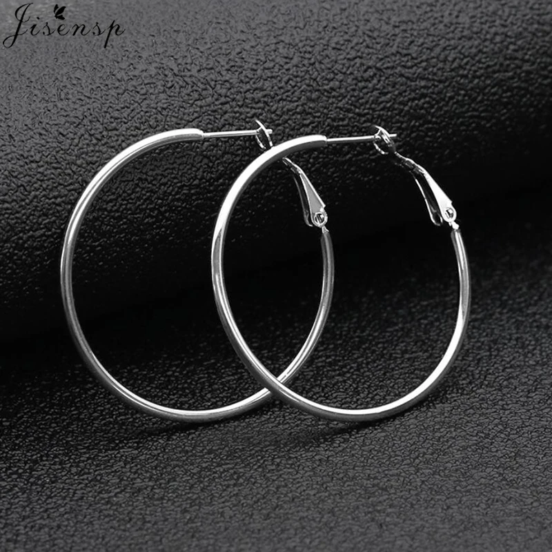 Jisensp 30/40/50/60mm Trendy Large Hoop Earrings Smooth Circle Earrings for Women Jewelry Hyperbole Oversizes Accessories