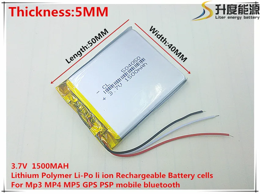 Li-Po 3.7V,1500mAH 504050 3 line (polymer lithium ion / Li-ion battery ) for Smart watch,GPS,mp3,mp4,cell phone,speaker