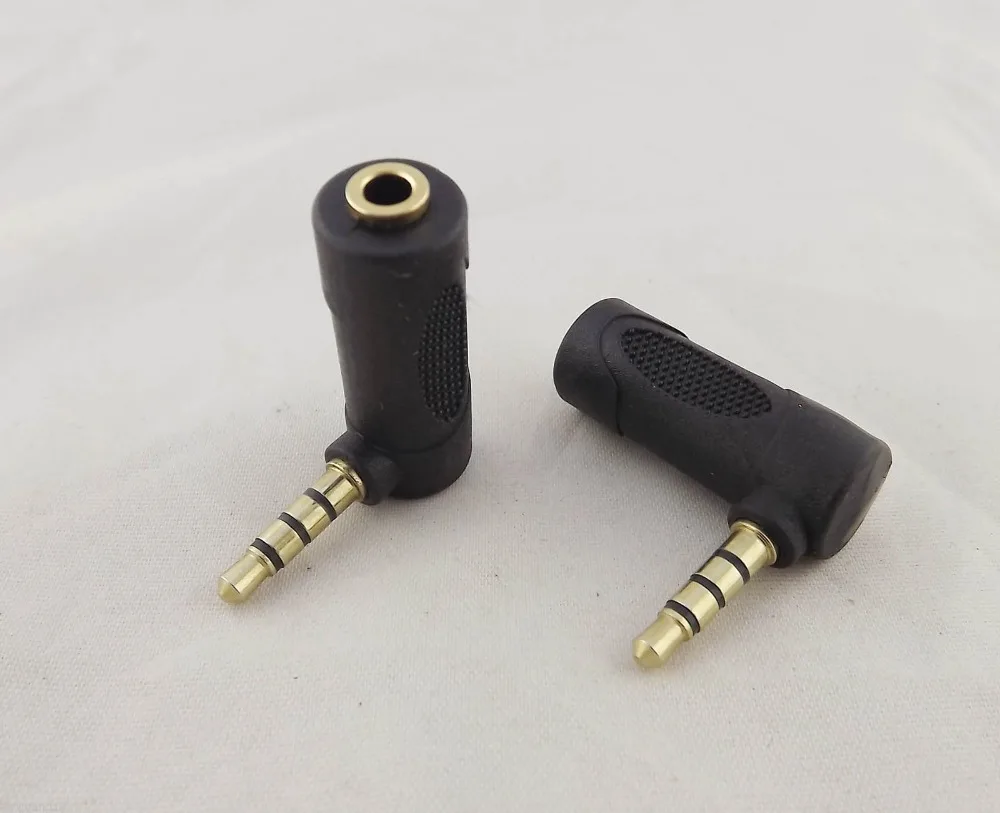 Adaptador estéreo de áudio 1 peça, 3.5mm, ângulo reto, macho para 4 polos fêmea, conversor conectores