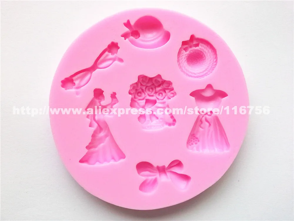 New! Free Shipping Glasses & Dress Shaped Silicone Mold Cake Decoration Fondant Cake 3D Mold Food Grade Silicone Mould 095