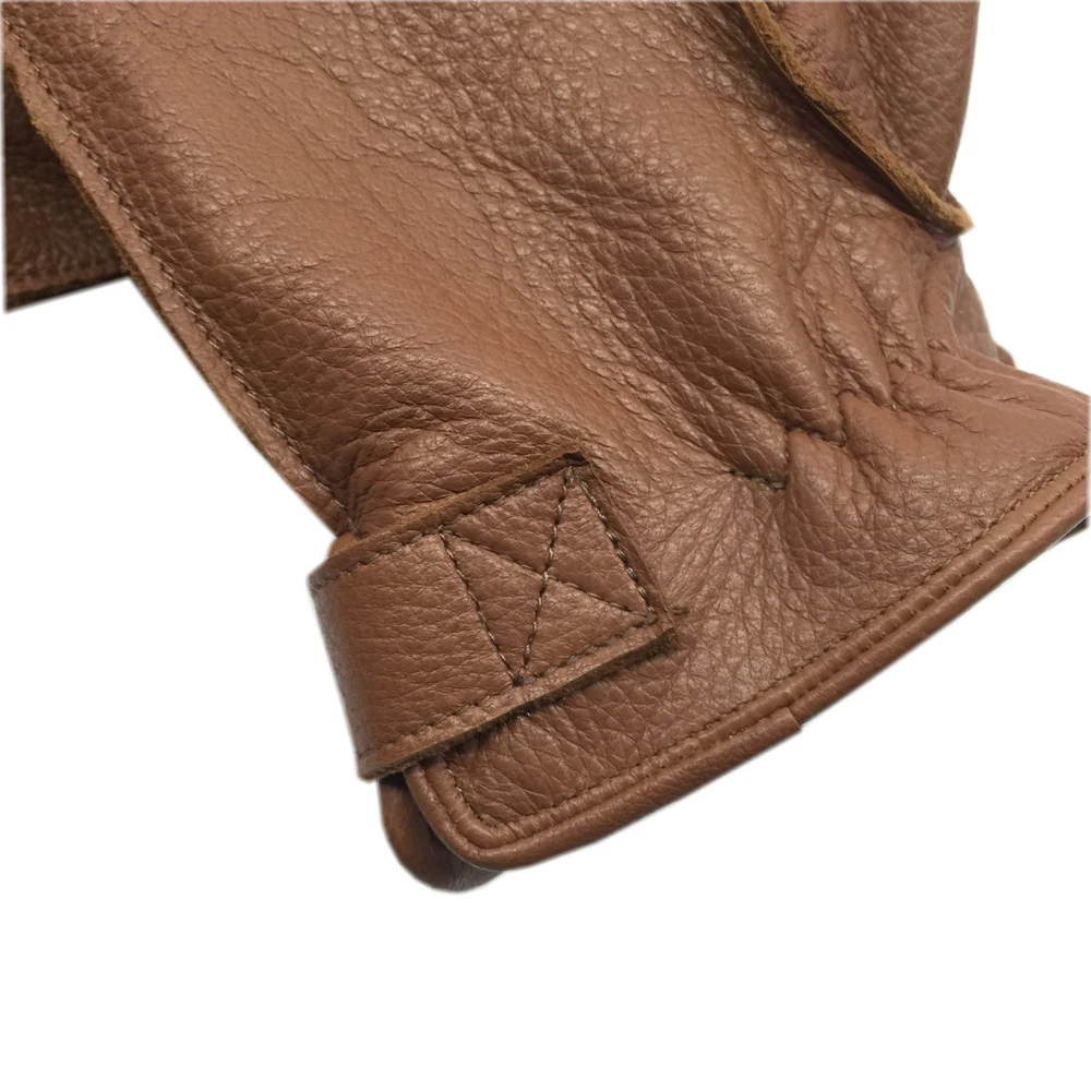 LUXURY 2024 Winter New Men Genuine Leather Deerskin Thick Velvet Warm Gloves Male Sewing Black/Brown Thicken Luva Deri Eldiven