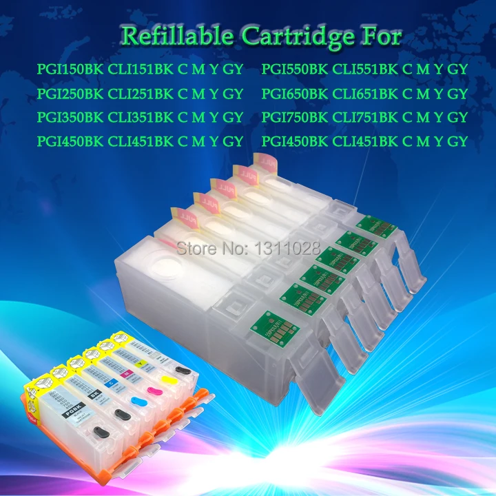 INK WAY 6C PGI-450 pgi450 CLI-451BK C M Y GY with chip refillable ink cartridge for canon MG6340 MG7140 IP8740